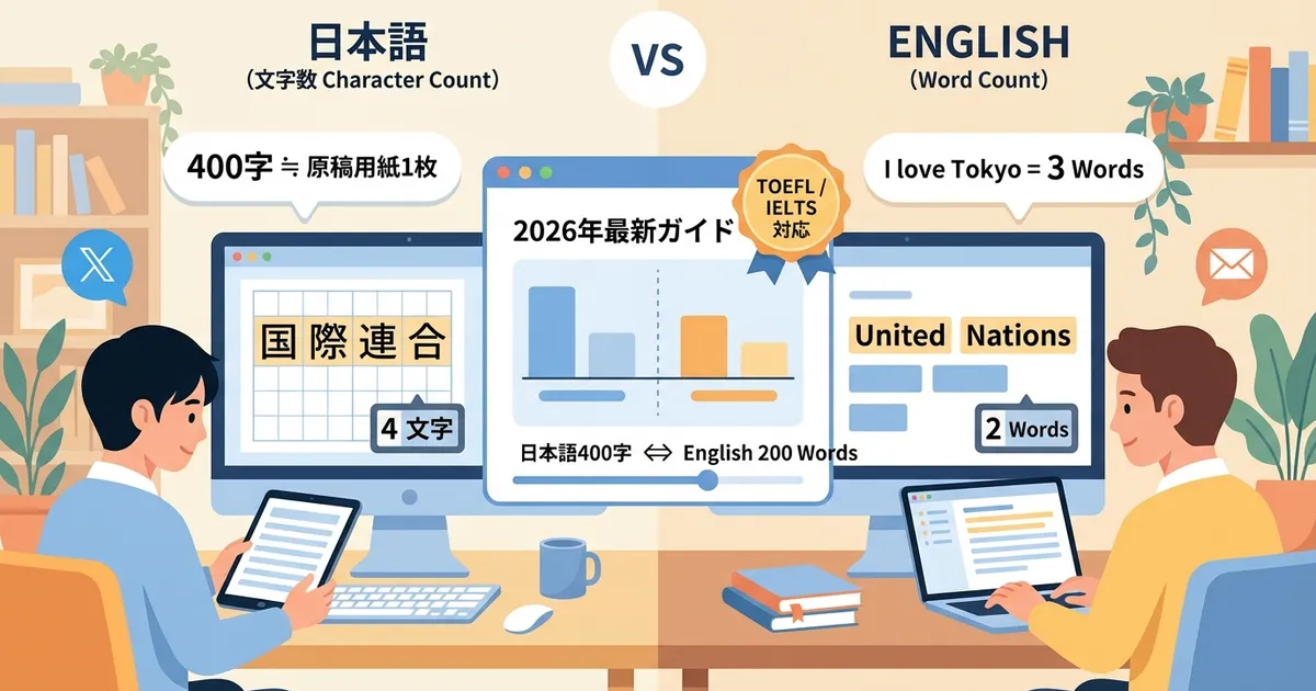 英語の文字数・単語数カウント方法を解説するイメージ画像
