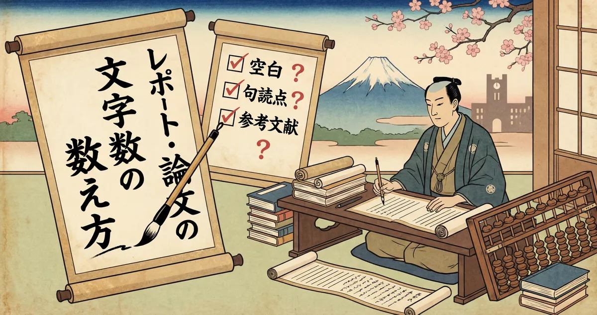 レポート・論文の文字数の数え方を解説するイメージ画像