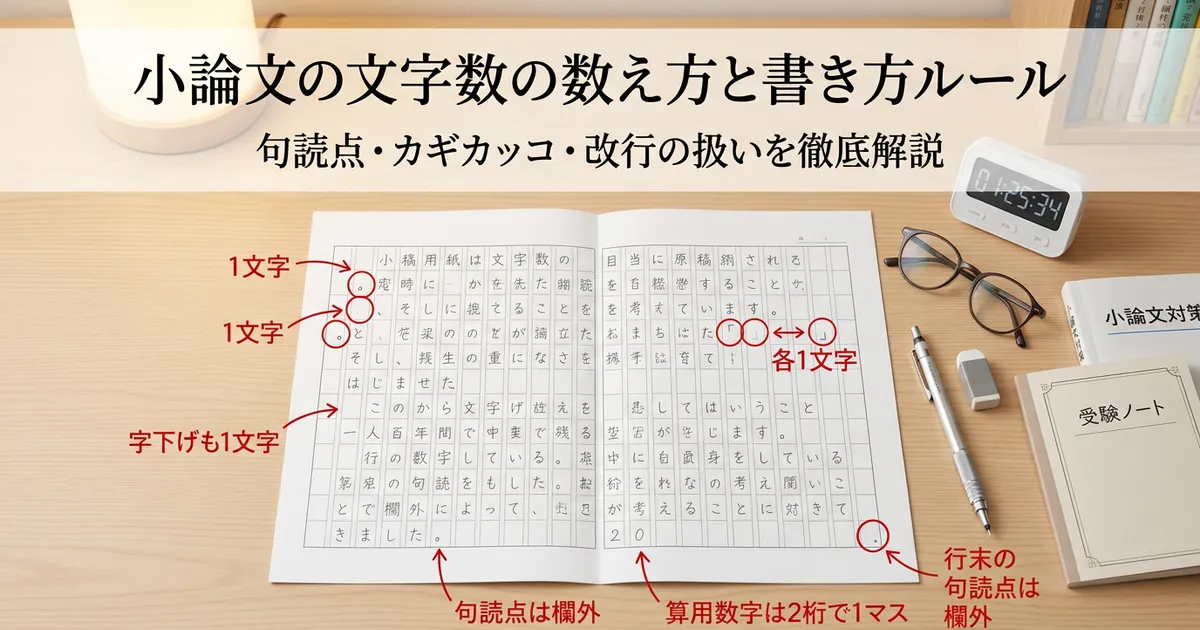 小論文の文字数の数え方を解説するイメージ画像