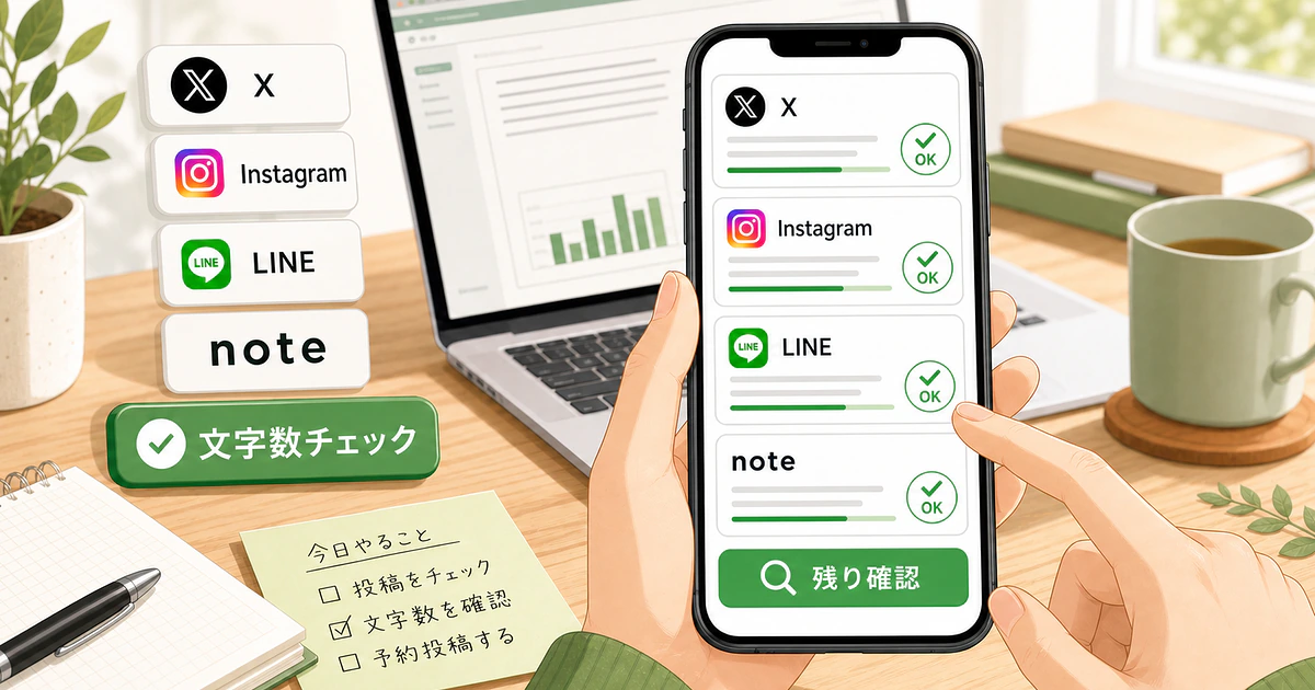 SNS投稿前に文字数をチェックするイメージ画像