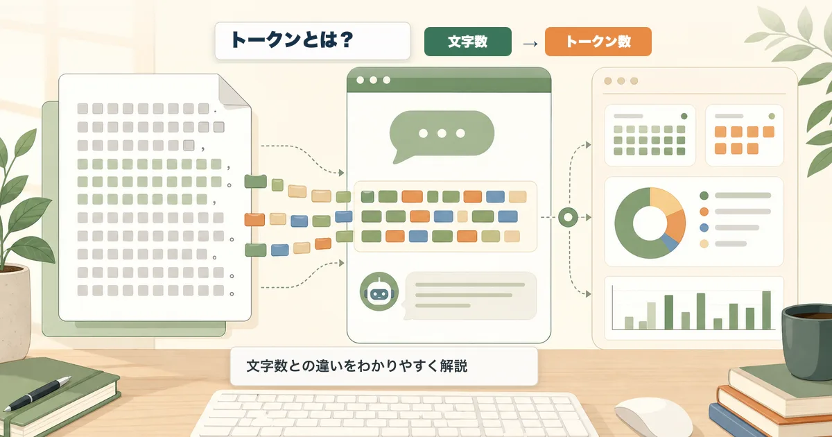 AIとChatGPTで使われるトークン数と文字数の違いを解説するイメージ画像