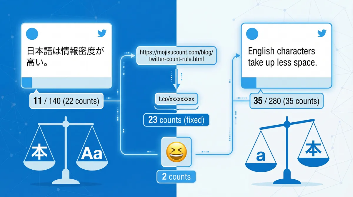 Twitter(X)の文字数カウントルールを解説するイメージ画像